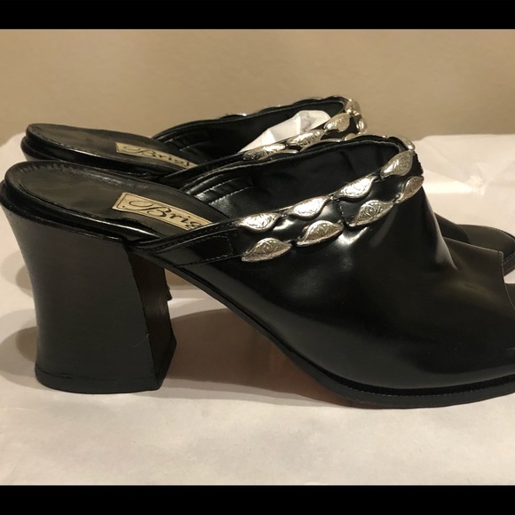 Brighton Shoes - Brighton - Black Leather Mules Size 8